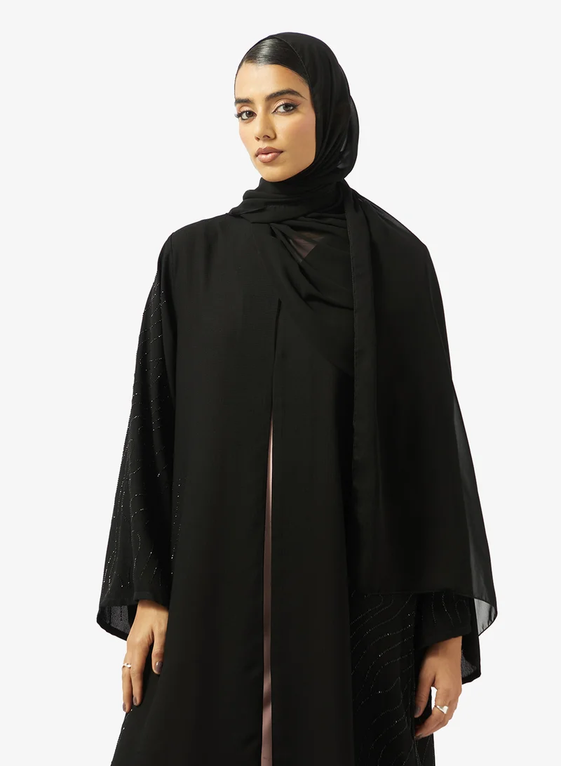 hayas closet  Black Embellished Abaya With Sheila for Women | Best Price UAE